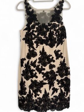 Beige Mini Dress with Black Floral Lace